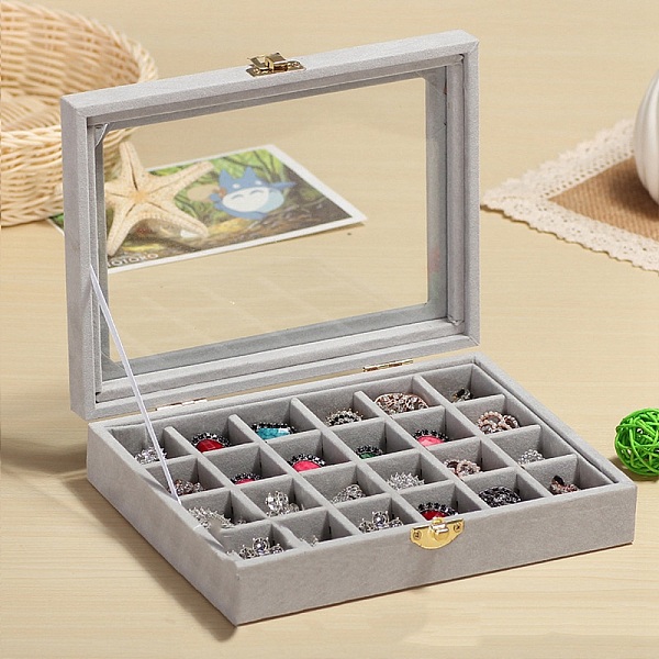 

PandaHall Flock with Glass Jewelry Display Box, Gainsboro, 20x15x5cm Velvet Rectangle Gray