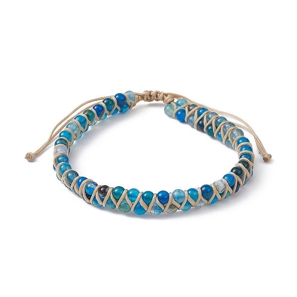 

PandaHall Natural Crackle Agate Round Braided Bead Bracelets, Nylon Thread Adjustable Bracelet, Inner Diameter: 2-5/8~4-1/8 inch(6.6~10.6cm)...
