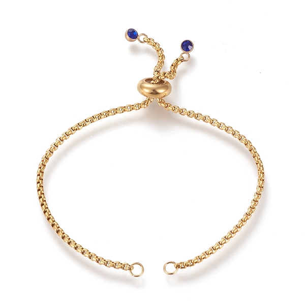 

PandaHall Adjustable 304 Stainless Steel Slider Bracelet/Bolo Bracelets Making, with Box Chains and Rhinestone, Sapphire, Golden, 9-1/8 inch..., Blue