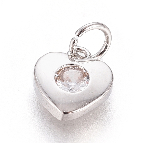 

PandaHall Brass Micro Pave Cubic Zirconia Pendants, with Jump Ring, Long-Lasting Plated, Heart, Clear, Real Platinum Plated, 7.5x7x2mm, Hole...