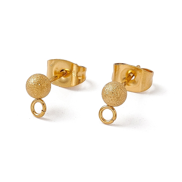 

PandaHall 304 Stainless Steel Stud Earring Findings, with Ear Nuts and Horizontal Loops, Textured, Round, Golden, 8x5mm, Hole: 2mm, Pin...