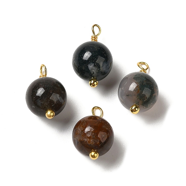 

PandaHall Natural Indian Agate Round Charms with Real 18K Gold Plated Brass Loops, 13.5~14x7.5~8.5mm, Hole: 1.5~1.6mm Natural Agate Round