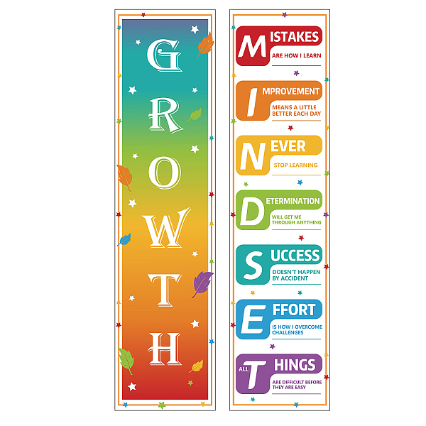 PandaHall CREATCABIN 2Pcs Motivational Classroom Banner Poster Growth Mindset Adhesive Rainbow Classroom Decor Welcome Back to School...