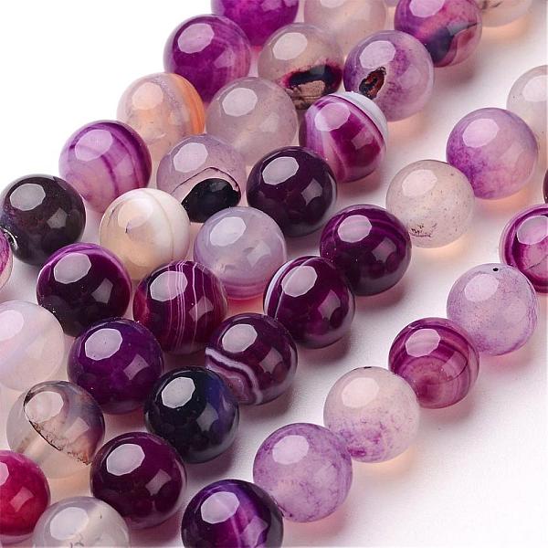 

PandaHall Natural Striped Agate/Banded Agate Beads Strands, Round, Dyed & Heated, Purple, 10mm, Hole: 1mm, about 38pcs/strand, 15 inch...