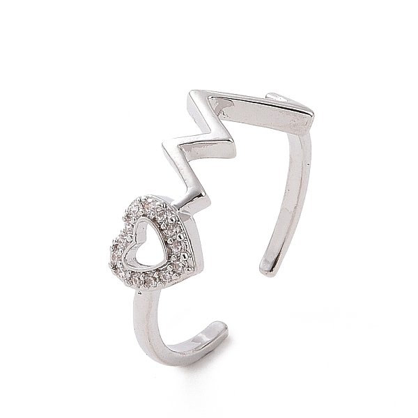 

PandaHall Clear Cubic Zirconia Heart Beat Open Cuff Ring, Brass Jewelry for Women, Platinum, Inner Diameter: 17.6mm Brass+Cubic Zirconia...