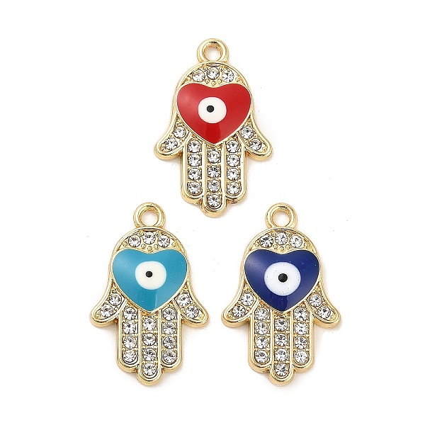 

PandaHall Golden Plated Alloy Enamel Pendants, with Rhinestone, Long-Lasting Plated, Hamsa Hand with Heart & Evil Eye Charm, Mixed Color..., Multicolor
