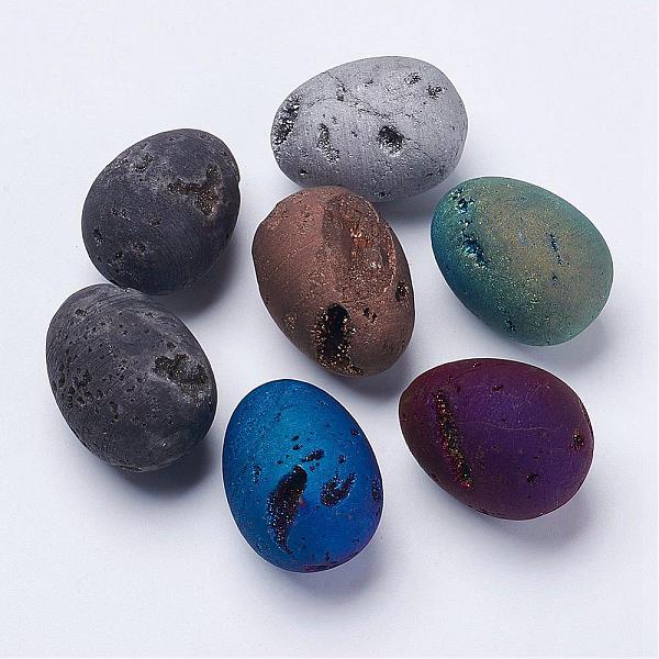 

PandaHall Electroplate Natural Druzy Geode Quartz Beads, Gemstone Home Display Decorations, No Hole/Undrilled, Egg Stone, Mixed Color..., Multicolor