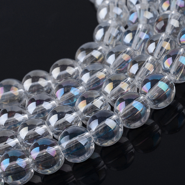 

PandaHall Electroplate Glass Beads Strands, AB Color Plated, Round, Clear AB, 7.5x8.5mm, Hole: 1mm, about 104pcs/strand, 30.3 inch Glass..., White