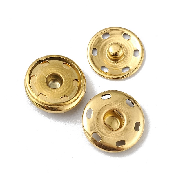 

PandaHall Ion Plating(IP) 202 Stainless Steel Snap Buttons, Garment Buttons, Sewing Accessories, Golden, 19x6mm Stainless Steel Flat Round