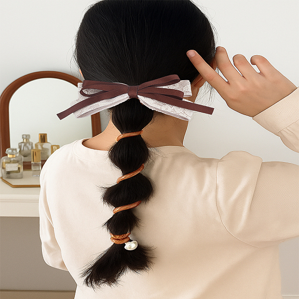 樹脂とポリエステル編みの電話コードヘアタイ1個