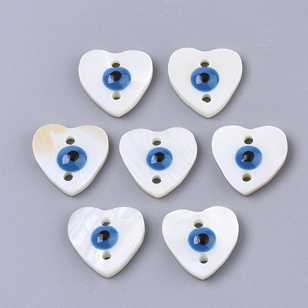 

PandaHall Freshwater Shell Links Connectors, with Enamel, Heart with Evil Eye, Dodger Blue, 12x12~13x3.5mm, Hole: 1.4mm Shell Heart Blue