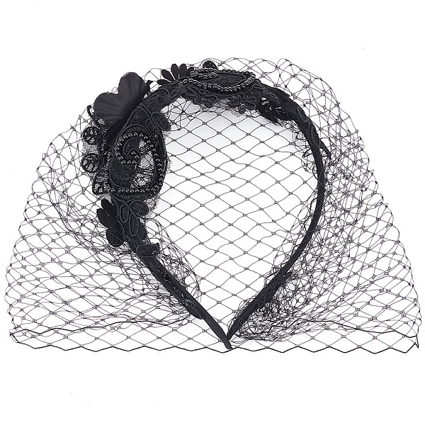 

PandaHall 1 Pc Black Mesh Lace Headband, Bridal Wedding Floral Mesh Veil Fascinator Funeral Hats Tea Party Flower Fascinator for Women...