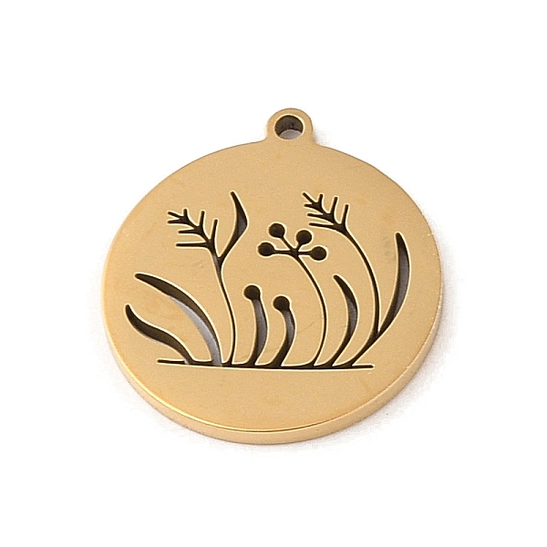 

PandaHall Ion Plating(IP) 201 Stainless Steel Pendants, Flat Round with Plants Charm, Real 18K Gold Plated, 20x18x1.5mm, Hole: 1mm 201...