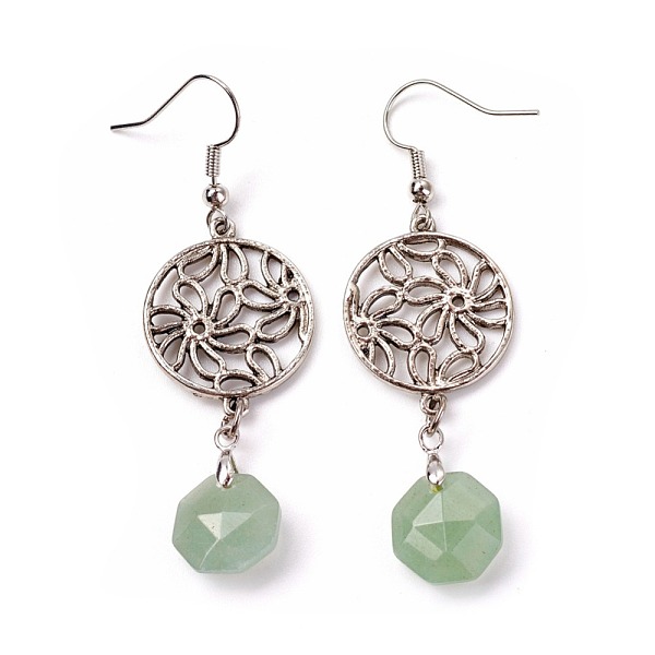 

PandaHall Natural Green Aventurine Dangle Earrings, with Brass Pins and Alloy Pendants, Flat Round with Flower, 62mm, Pendant: 45x20mm, Pin...