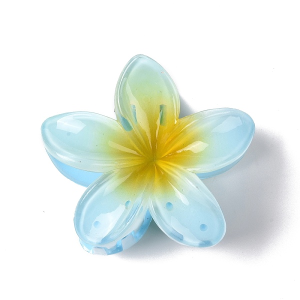 Plastic Claw Hair Clips, with Iron Findings, for Woman Girls, Flower, Light Sky Blue, 74x79x45mm