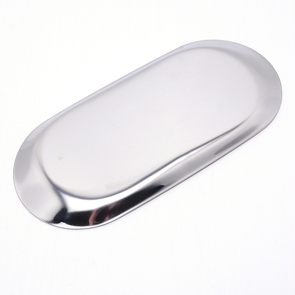 

PandaHall Stainless Steel Tray, Storage Tray, Cosmetics Jewelry Organizer, Oval, Stainless Steel Color, 179x85x8mm Stainless Steel
