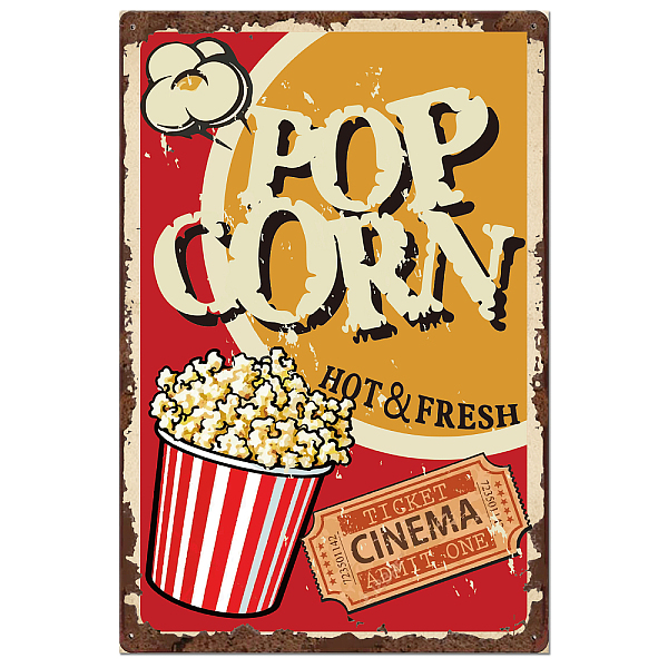 

PandaHall Vintage Metal Tin Sign, Iron Wall Decor for Bars, Restaurants, Cafes Pubs, Rectangle, Popcorn, 300x200x0.5mm Iron Popcorn