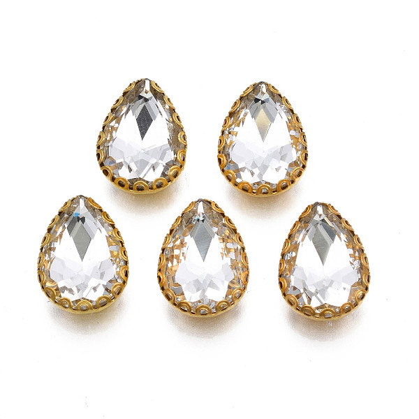 

PandaHall Sew on Rhinestone, Transparent Glass Rhinestones, with Iron Prong Settings, Faceted, Teardrop, Clear, 14.5x10.5x5.5mm, Hole: 1mm...