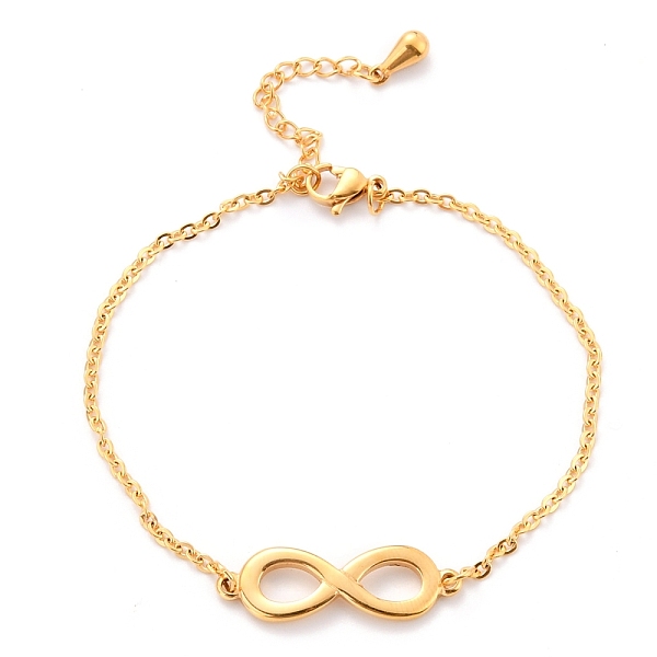 

PandaHall 304 Stainless Steel Link Bracelets, with Cable Chains, Infinity, Golden, 7-1/8 inch(18cm) 304 Stainless Steel