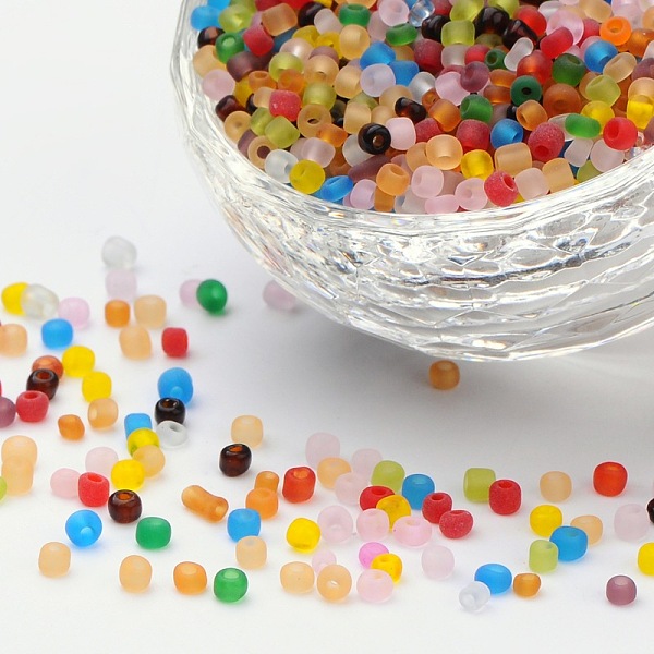 

PandaHall 8/0 Glass Seed Beads, Frosted Colors, Round, Round Hole, Mixed Color, 8/0, 3mm, Hole: 1mm, about 1111pcs/50g, 50g/bag..., Multicolor