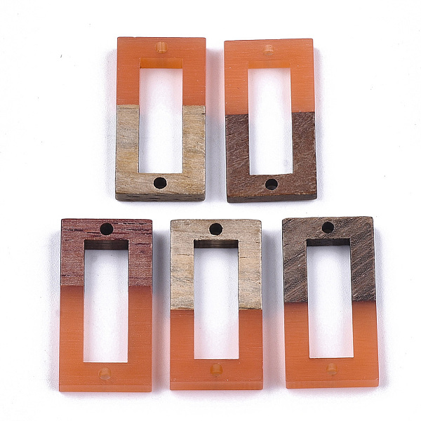 

PandaHall Resin & Walnut Wood Links connectors, Rectangle, Coral, 27~28x14.5x3~4mm, Hole: 1.5mm Resin+Wood Rectangle Red