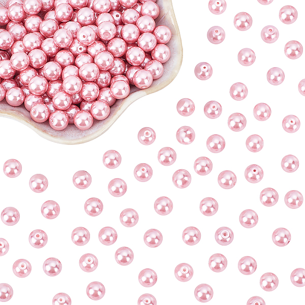 PandaHall PH 200pcs 8mm Pink Glass Pearl Beads Satin Luster Craft Pearl Bead Eco-Friendly Dyed Round Loose Spacer Beads for Valentine...
