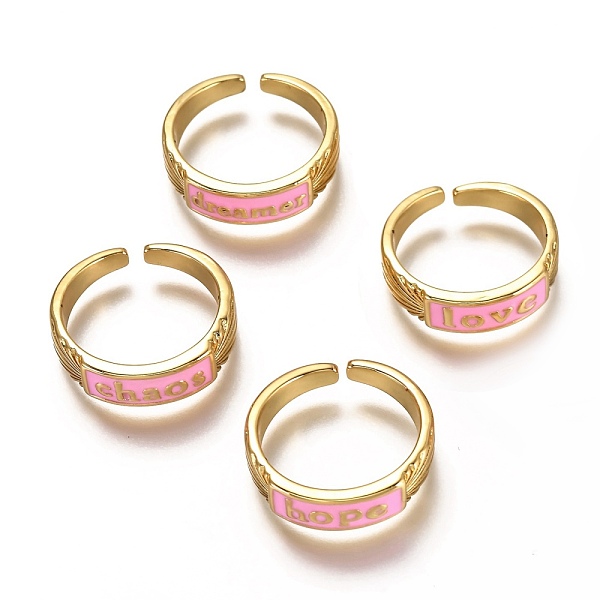 

PandaHall Brass Enamel Cuff Rings, Open Rings, Word, Real 18K Gold Plated, Long-Lasting Plated, Pearl Pink, US Size 6, Inner Diameter: 17mm...
