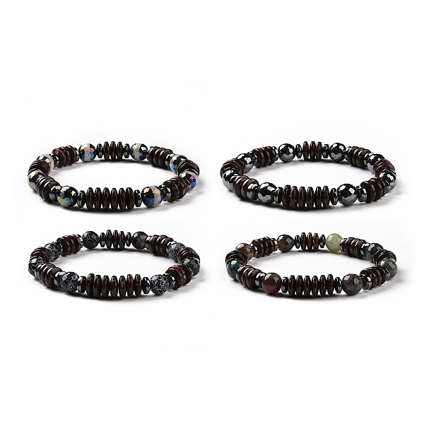 

PandaHall 4Pcs Natural Crackle Agate & Indian Agate & Natural Agate & Synthetic Hematite and Coconut Beads Stretch Bracelets Set for Women...
