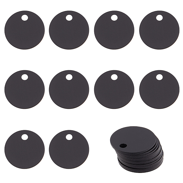 PandaHall BENECREAT 30Pcs Black Flat Round Stamping Blank Tags 0.8 Inch/20mm Aluminum Tags with Hole for Laser Engraving Dog ID Tags...