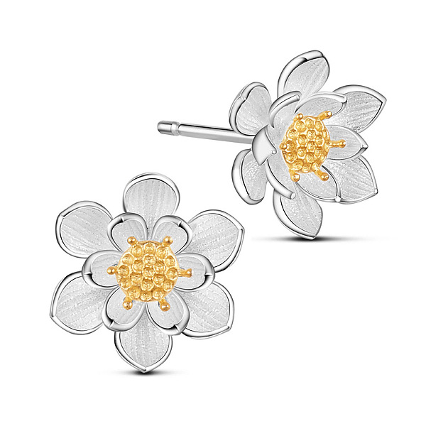 

PandaHall SHEGRACE Adorable 925 Sterling Silver Ear Studs, Lotus Flower with Golden Tone Bud, Mixed Color, 10mm, Pin: 0.8mm Sterling Silver
