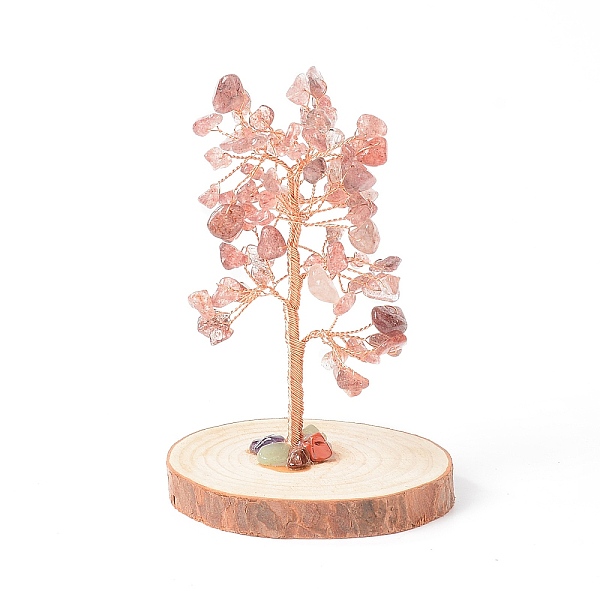 

PandaHall Natural Strawberry Quartz Chips with Brass Wrapped Wire Money Tree on Wood Base Display Decorations, for Home Office Decor Good...
