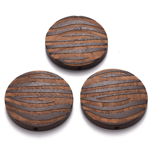 

PandaHall Painted Natural Wood Beads, Laser Engraved Pattern, Flat Round with Zebra-Stripe, Coconut Brown, 30x5mm, Hole: 1.6mm Schima Wood...