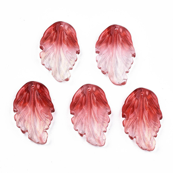 

PandaHall Two Tone Transparent Spray Painted Glass Pendants, with Glitter Powder, Leaf, Dark Red, 28x17x4mm, Hole: 1.2mm Glass Leaf