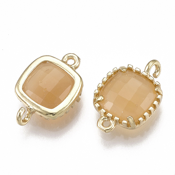 

PandaHall Glass Links connectors, with Brass Findings, Faceted, Square, Golden, Sandy Brown, 14.5x9.5x3.5mm, Hole: 0.8~1.2mm Glass Square...