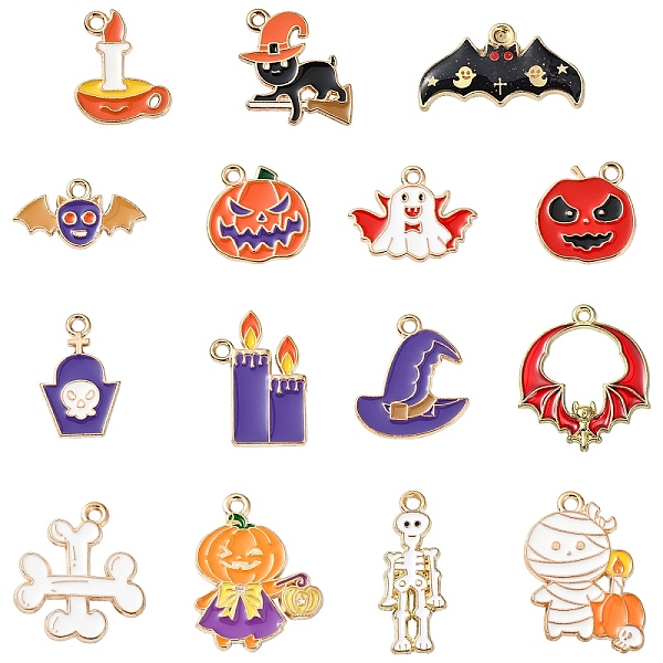 15Pcs 15 Styles Alloy Enamel Pendants