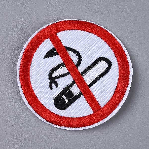 

PandaHall Computerized Embroidery Cloth Iron on/Sew on Patches, Costume Accessories, Prohibitory Sign, No Smoke Red Round Sign, White...