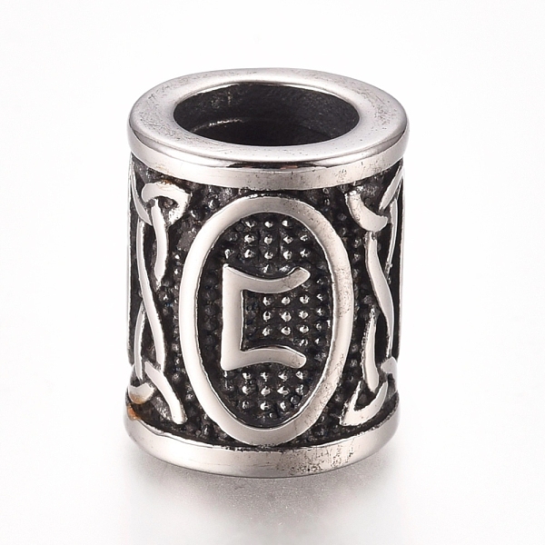 PandaHall 304 Stainless Steel European Beads, Large Hole Beads, Column with Runes/Futhark/Futhor, Antique Silver, 16.2x13.4mm, Hole: 8mm 304...
