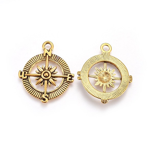 

PandaHall Tibetan Style Alloy Compass Pendants, Cadmium Free & Lead Free, Antique Golden, 30x25x3mm, Hole: 2.5mm Alloy