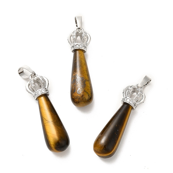 

PandaHall Natural Tiger Eye Pendants, Teardrop Charms, with Brass Crystal Rhinestone Crown Findings, Platinum, Cadmium Free & Lead Free..., Clear