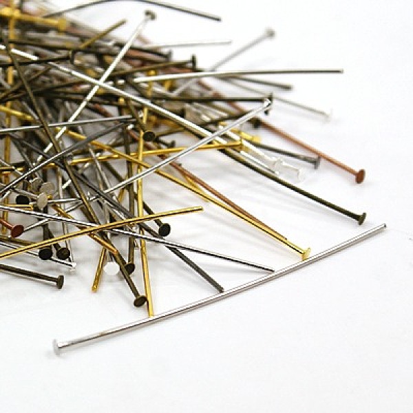 

PandaHall Iron Flat Head Pins,Nickel Free, Mixed Color, 50x0.7mm, 21 Gauge, about 500pcs/100g, Head: 2mm Iron