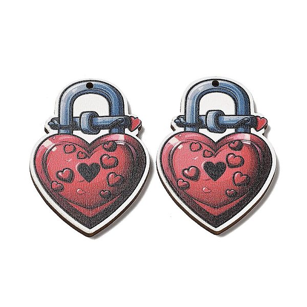 

PandaHall Single Face Printed Wood Big Pendants, Valentine's Day Charms, Lock, 55x36x2.5mm, Hole: 2mm Wood Lock