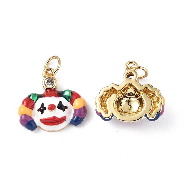

PandaHall Brass Micro Pave Cubic Zirconia Pendants, with Colorful Enamel and Jump Rings, Clown Charms, Real 18K Gold Plated, 15x16x5mm, Hole..., Multicolor