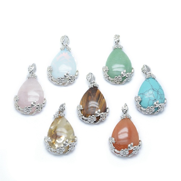 

PandaHall Natural & Synthetic Mixed Stone Pendants, with Alloy Findings, teardrop, Platinum, 40.5x28.5x10mm, Hole: 4.5x8mm Mixed Stone...