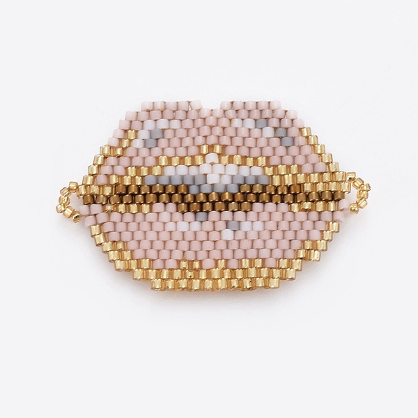 

PandaHall MIYUKI & TOHO Handmade Japanese Seed Beads Links, Loom Pattern, Lip, Dark Salmon, 26~27x41~43x1.7mm, Hole: 2mm Glass Lip Red