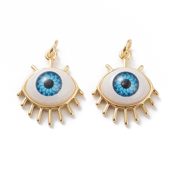 

PandaHall Brass Pendants, with Acrylic and Jump Rings, Eye, Long-Lasting Plated, Real 18k Gold Plated, Blue, 21.5x18x7mm, Hole: 3mm, Jump...