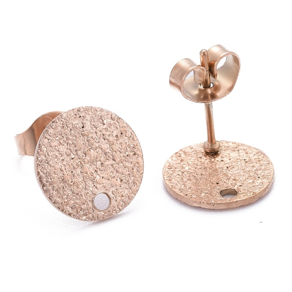 

PandaHall Ion Plating(IP) 304 Stainless Steel Stud Earring Findings, with Earring Backs & Loop, Textured, Flat Round, Rose Gold, 10x1mm...