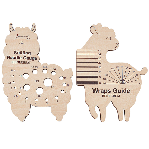 BENECREAT 1 Set Sheep Shape Wooden Knitting Needle Gauge & Yarn Wrap Guide Board