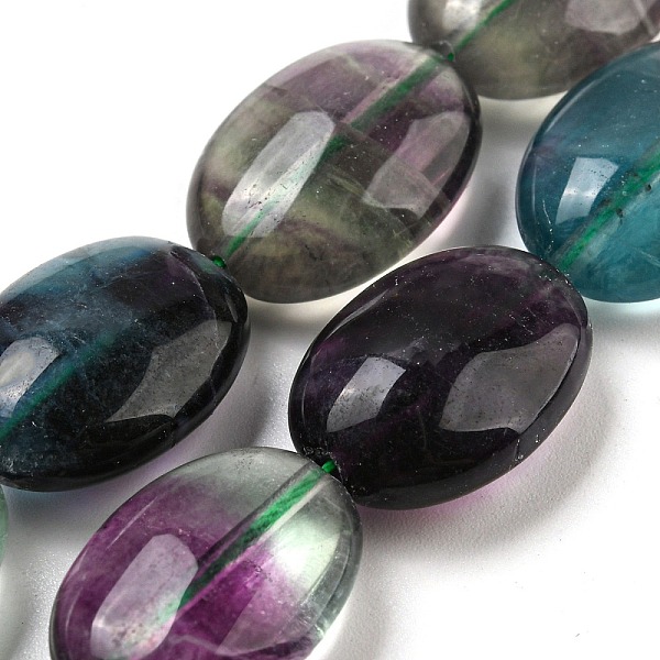 

PandaHall Natural Fluorite Beads Strands, Oval, 18x13x7~7.5mm, Hole: 1mm, about 22pcs/strand, 15.5 inch(39.5cm) Fluorite Oval