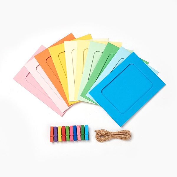 

PandaHall Rectangle Paper Photo Frame Stands, with Wooden Craft Pegs Clips and Hemp Cord, Mixed Color, 15.4x11.3x0.1cm, 10pcs/set Paper..., Multicolor