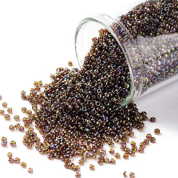 

PandaHall TOHO Round Seed Beads, Japanese Seed Beads, (177) Transparent AB Smoky Topaz, 15/0, 1.5mm, Hole: 0.7mm, about 15000pcs/50g Glass..., Brown
